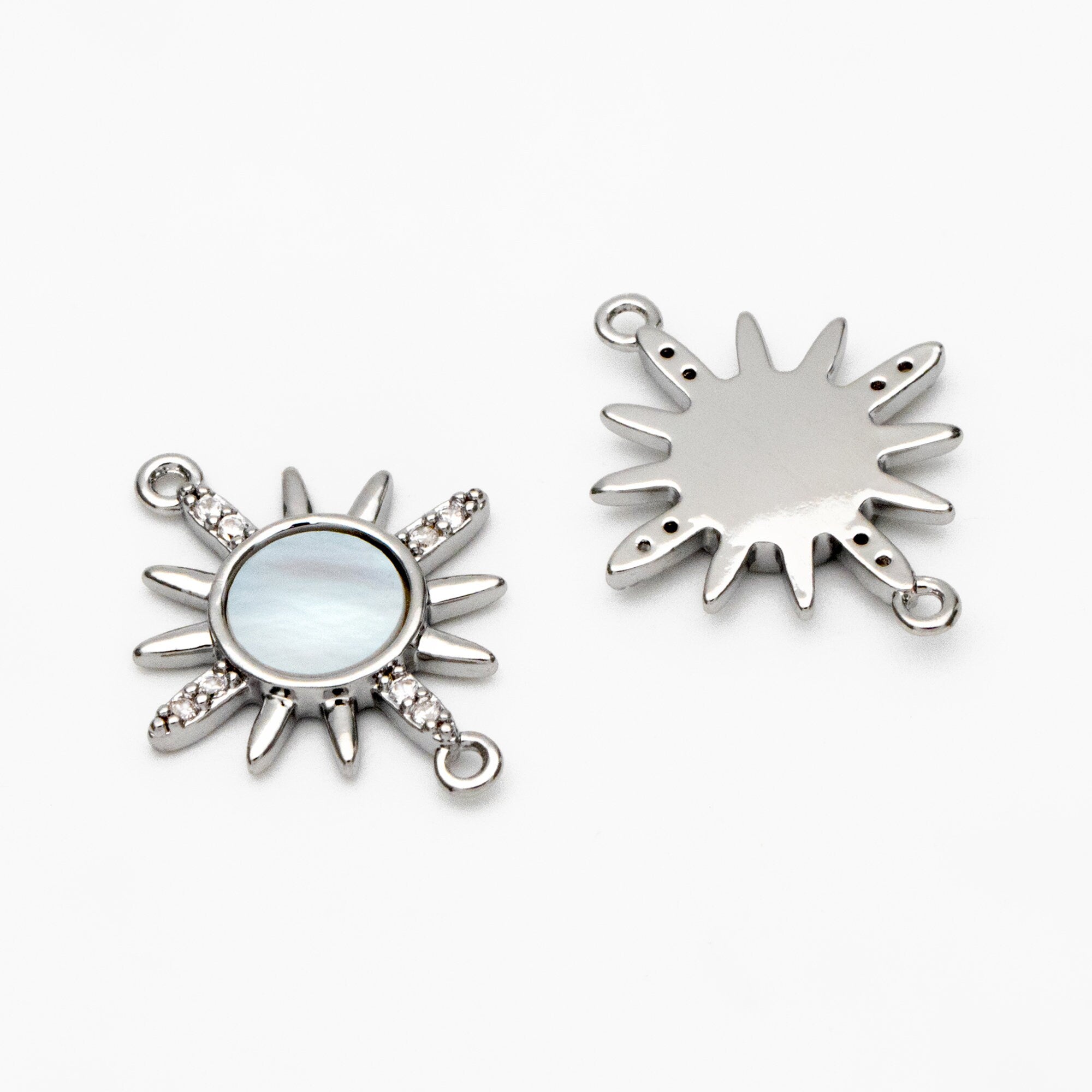 4pcs Shell Pave Gold/ Silver Sun Charms, 18K Gold/ Rhodium plated Brass, CZ Sun Pendants Connector (GB-2000-A)